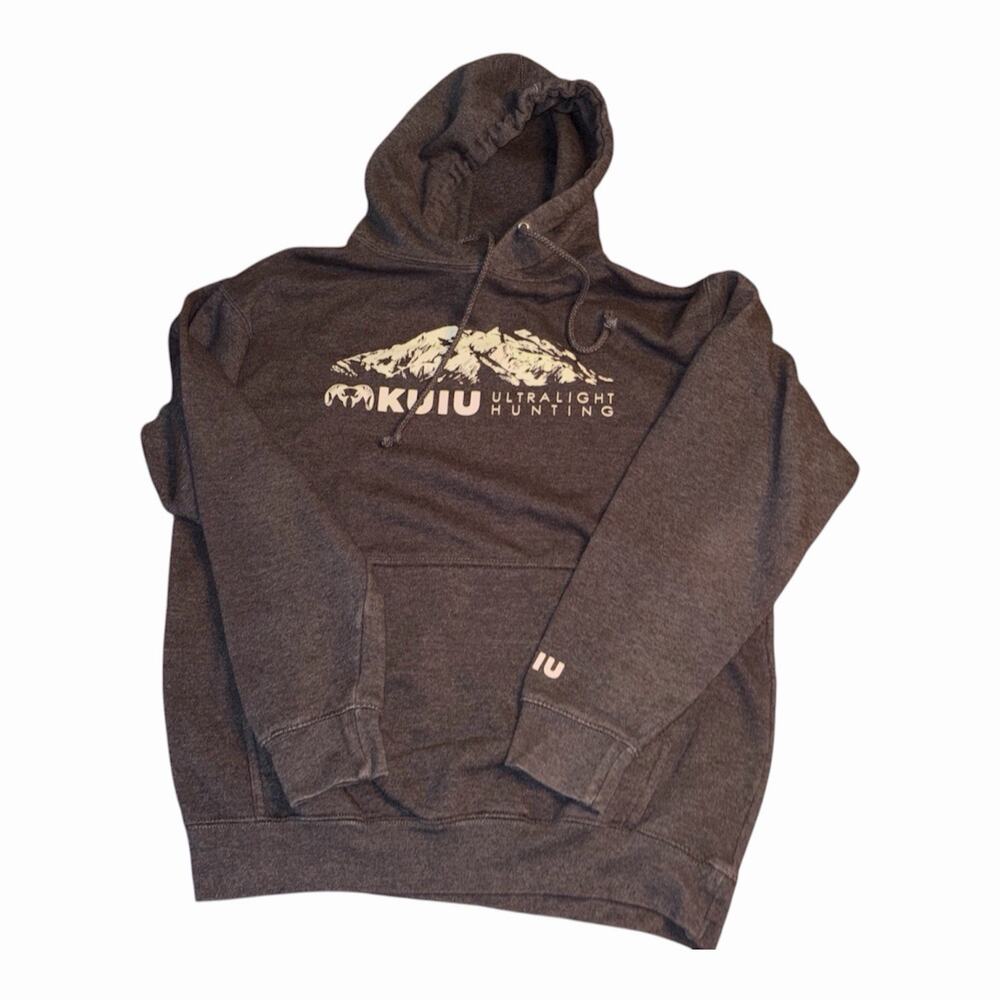 KUIU Hoodie Mens M Black Pullover Fleece Sawtooth Mountain Graphic Sweatshirt
